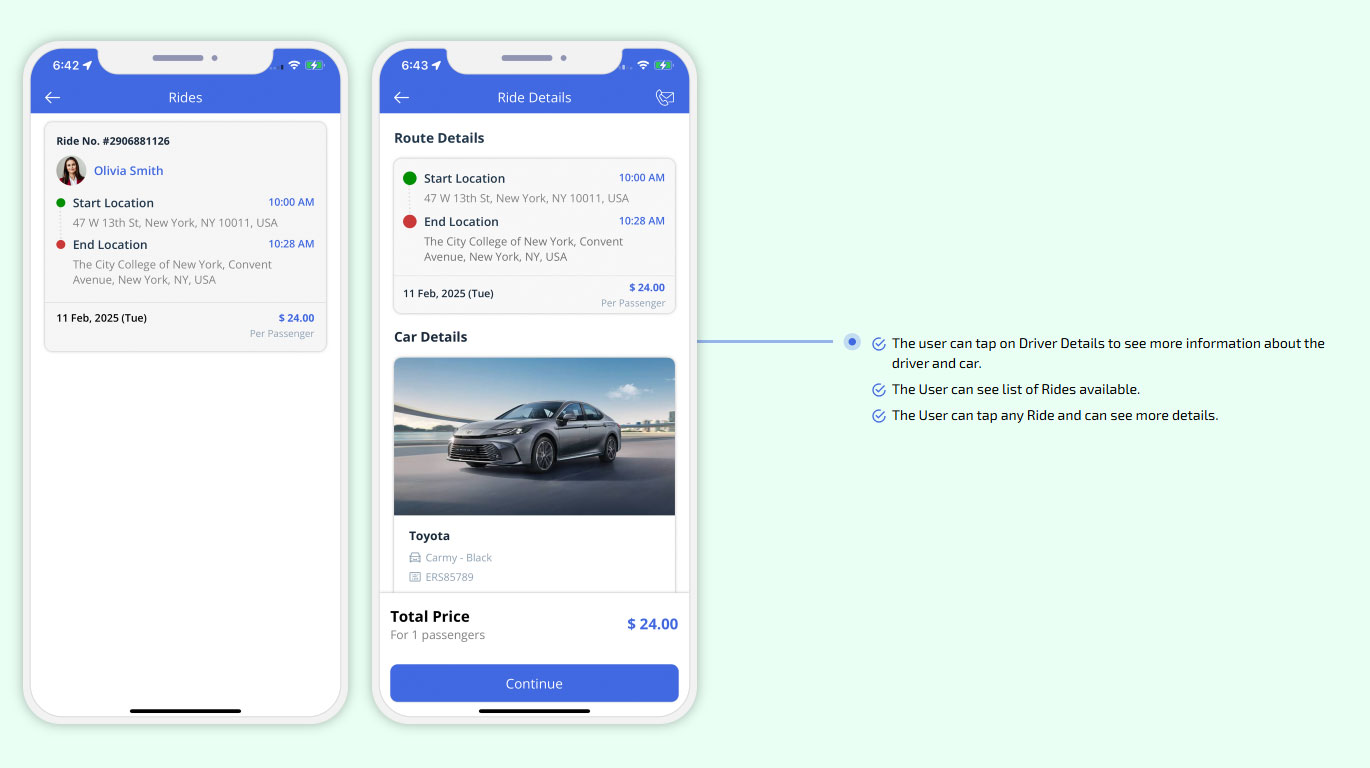 The user can tap on Driver Details to see more information about the driver and car.