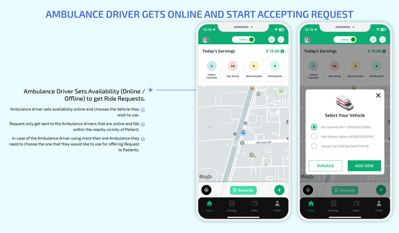 Ambulance Driver Gets Online and Start Accepting Request